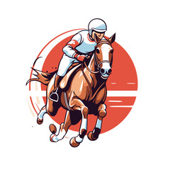 Canvas Print - Horse jockey riding a race. Vector illustration on white background.