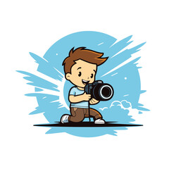 Poster - Boy with a camera. Vector illustration of a child holding a camera.