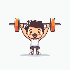 Poster - Fitness boy lifting barbell cartoon doodle vector illustration.