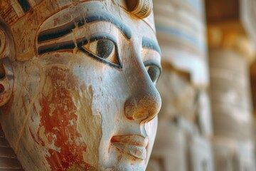 Poster - A detailed close-up of a statue depicting a person's face. Perfect for art and history projects