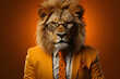Stylish lion in yellow suit