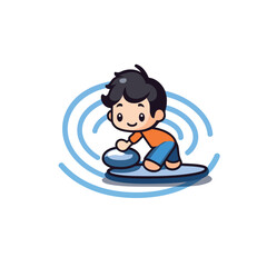 Poster - Boy Playing Surfboard Cartoon Vector Icon Illustration Graphic Design Editable Resizable