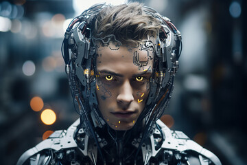 Poster - portrait of a futuristic high tech man from the future virtual reality and cyberpunk generative ai c