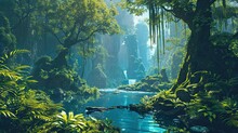 Beautiful Fantasy Tropical Forest Nature Landscape.