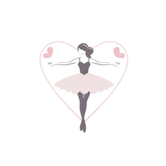 Poster - Ballet ballerina silhouette in heart shape. Vector illustration.