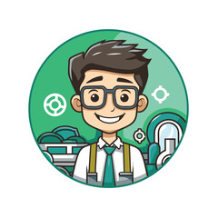 Canvas Print - Geeky man with glasses in round icon. Vector illustration.