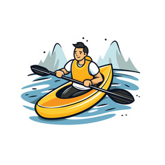 Wall Mural - Man in a kayak on the river. Vector illustration in cartoon style