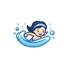 Wall Mural - Cute boy swimming in the sea. Vector illustration on white background.