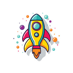 Sticker - Rocket icon in flat style isolated on white background. Vector illustration.