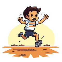 Sticker - Cartoon boy running on the road. Vector illustration isolated on white background.