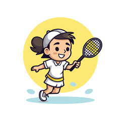 Canvas Print - Girl playing tennis. Vector illustration in cartoon style on white background.