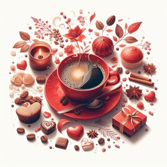 Wall Mural - red coffee cup on the white background