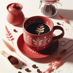 Wall Mural - red coffee cup on the white background