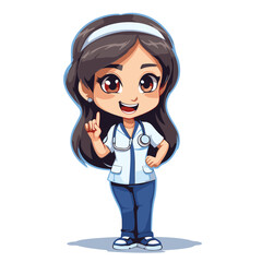 Sticker - Cute cartoon nurse girl with stethoscope. Vector illustration.