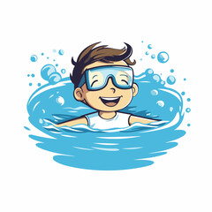 Wall Mural - Swimming boy with goggles and cap in the water vector illustration.