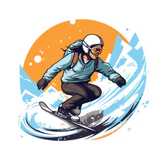 Poster - Snowboarder skier jumping on snowboard. Vector illustration.