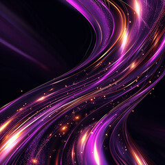 Wall Mural - abstract background featuring elegant neon lines and luxurious purple and gold tones The design is both fancy and fantastic, with a glowing, illuminated effect that suggests motion, innovation,