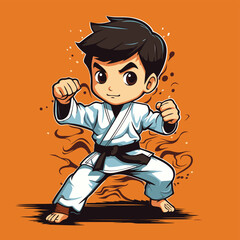 Wall Mural - Cartoon karate boy. Vector illustration of a karate boy.