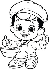 Wall Mural - Illustration of a Little Boy with a Bowl of Soup and a Chef Hat