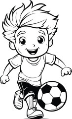 Poster - Cartoon soccer player boy with ball. isolated on white background.