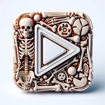 Play button bones and muscles. AI generated illustration