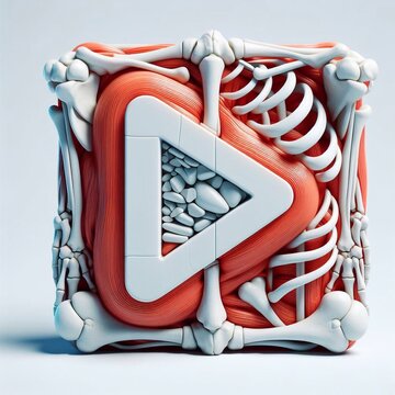 Play button bones and muscles. AI generated illustration