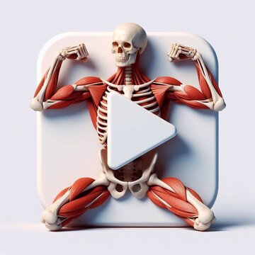 Play button bones and muscles. AI generated illustration