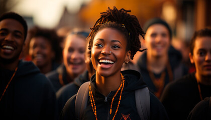 Poster - A group of young adults smiling, looking at camera happily generated by AI