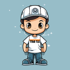 Wall Mural - Cute little boy in a helmet and t-shirt. Vector illustration.