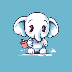 Poster - Cute cartoon elephant holding a cup of coffee. Vector illustration.