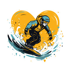 Sticker - Snowboarder in the form of a heart. Vector illustration.