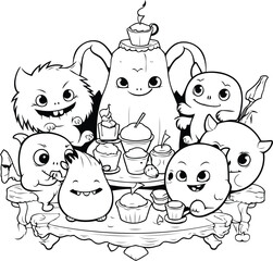 Wall Mural - Black and White Cartoon Illustration of Cute Animal Characters Group Coloring Book