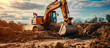 Excavator working at construction site on earthworks Backhoe digs ground for the foundation and for paving out sewer line Construction machinery for excavating loading lifting and hauling of ca 