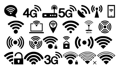 Network and wifi icon set PNG transparent