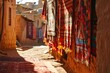 Moroccan Berber carpets hung in Ouzoud.