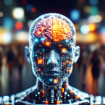pixel AI digital brain. Concept of AI technology.