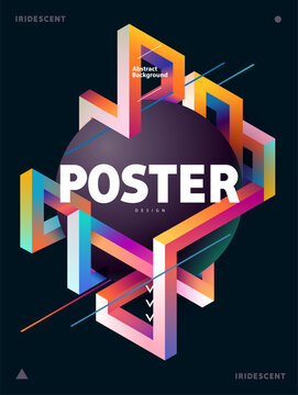 Poster design with isometric impossible colorful lines. Geom