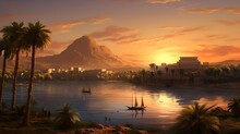 Ancient Giza Pyramid In The Night Background Photo.
Panorama Of Nile