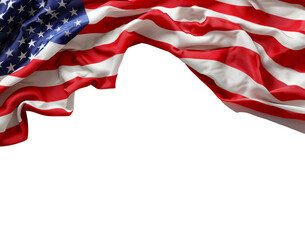 Wall Mural - US American flag isolated on white transparent, copy space, National holiday template, PNG