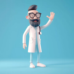 Wall Mural - 3D style cute cartoon character of a medical doctor against a bright color background