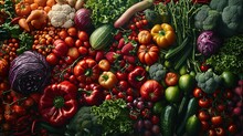 A Vibrant Collection Of Fresh Vegetables And Fruits Creating A Colorful Mosaic Of Healthy Food Choices.