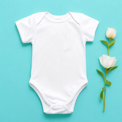 Wall Mural - Cute newborn child cotton white baby suit clothes toddler front blank mockup fashion design background.kids boy girl infant textile ,clothing body wear shirt apparel mock-up template.