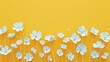 Elegant white paper flowers artistically arranged on a vibrant yellow background, perfect for spring-themed designs.