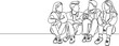© Christian Horz - continuous single line drawing of group of young people sitting on ground talking, line art vector illustration