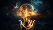 Illuminated Light Bulb Igniting with Fiery Energy, Creative Innovation Concept, Sparking Ideas