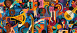 © Gasi - A vibrant abstract mural style wallpaper that celebrates the Harlem Renaissance, blending music, literature, and art. Black History Month concept