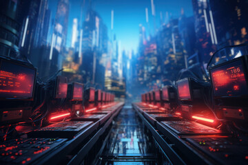 Poster - Feel the heartbeat of a techno city, where lights pulse to the rhythm of electronic beats, creating a visually dynamic and energetic atmosphere. Generative Ai.