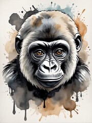 Canvas Print - monkey, gorilla, animal art, color splash, artistic illustration in warm colors