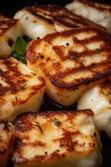 Poster - A close-up shot of various food items cooking on a pan. This image can be used to showcase the process of cooking, meal preparation, or culinary concepts.