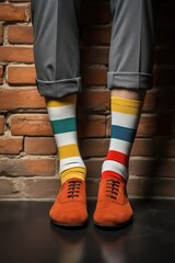 Aufkleber - A person wearing a pair of colorful socks. Great for adding a pop of color to any outfit